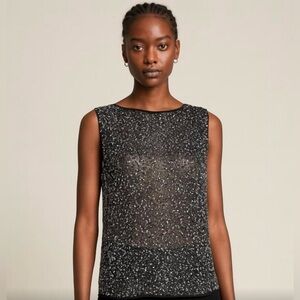 All Saints sheer metallic-sequence hand embellished Sleeveless top. Sz 6 gorg!!